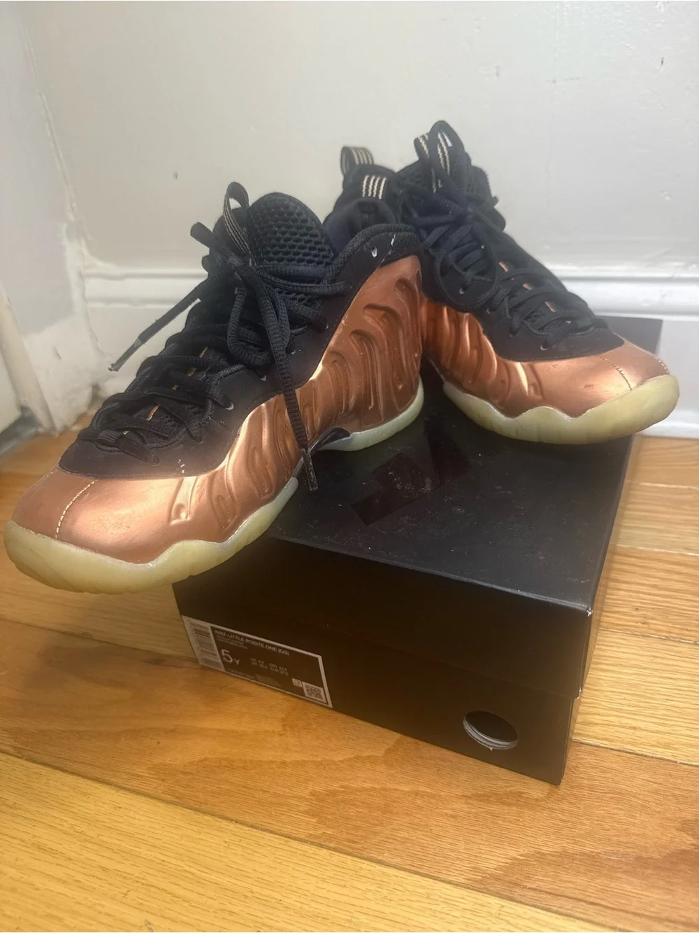 Nike Kids Copper Metallic Foamposite Sneakers with Black Trim